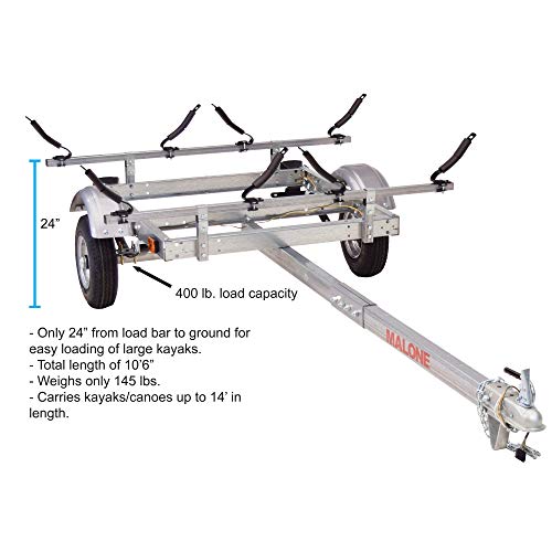 Malone EcoLight 2-Boat V-Rack Kayak Trailer Package Silver
