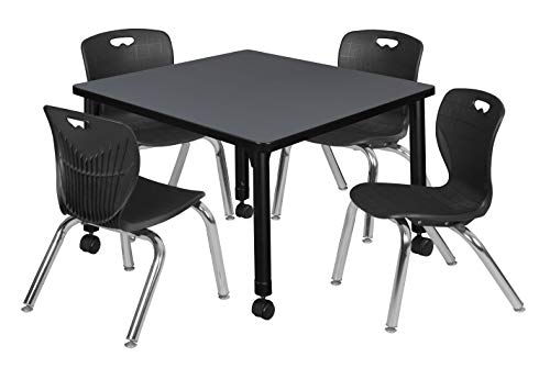 Regency Kee Adjustable Mobile Classroom Table Set with 12" Andy Chairs Grey/Black