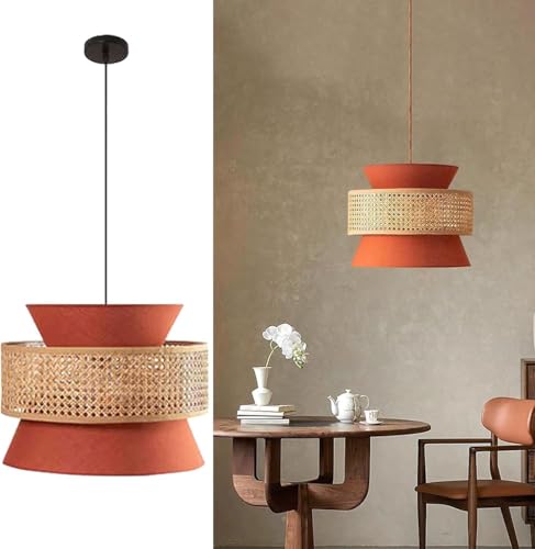 zhongheng Rattan Boho Chandelier Fixture,23.6" Hand Woven Pendant Lights Kitchen Island,Large Farmhouse Light for,Dining Room,Hallway, Foyer(19.7in)