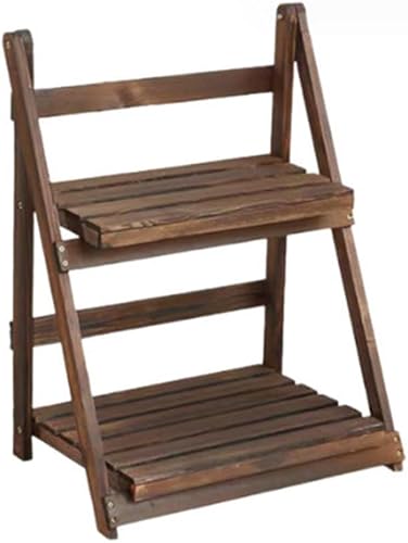 RomildaYuan Indoor Wooden Trellis Folding Ladder Planter Balcony Multi-layer Potted Plant Shelf Floor Carbonized Rustic Flower Flower Stand Classical Plant Stand Solid Wood Ladder Frame Storage Rack