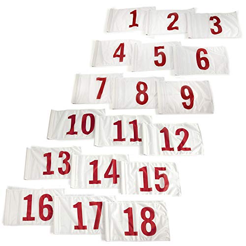 Vispronet Numbered Golf Flags (18) – 20in x 14in White & Red Numbered Flags for Golf Course