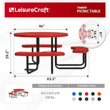Leisure Craft 46" ADA Round Metal Picnic Table, Made in USA