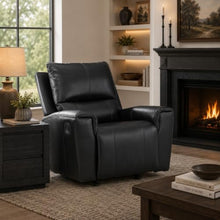 Larry Rocker Recliner Chair with Pillow Top Arms, Black Top Grain Leather