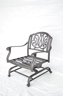 Patioland Elizabeth Outdơr Patio Rocker Club Chair Dark Bronze Cast Aluminum, Set of 4, Premium Linen Sesame Cushions