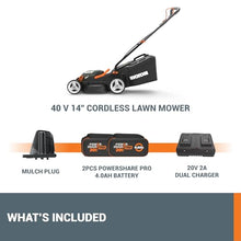 WORX Cordless Lawn Mower, 40V 14" 2-in-1 Grass Mower for 1/8 Acre, WG779