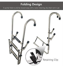 SAeWare 5-Step Foldable Swimming Pool Ladder, Pontoon with Wide Rung, Stainless Steel Drop Boarding Ladders, for Marine Yacht Boat Ship