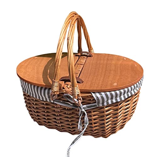 ASWRTYJO Vintage-Style Wicker Picnic Hamper Lining Picnic Hamper Woven Natural Woodchip Wicker Basket With