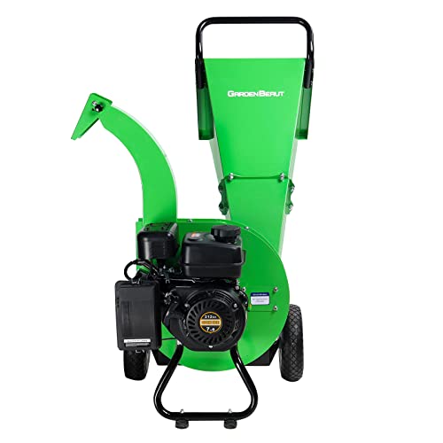 GARDENBEAUT S1 Wood Chipper, 20: 1 High Reduction Ratio, 7 HP 212cc Heavy Duty Engine Gas Powered, 3" Max Wood Diameter Capacity, Robust Shredder Mulcher with Large Cutting Rotor