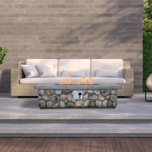 Afterglow Outdoor Propane Fire Pit Table for Patio Garden Backyard Outside Deck, Rectangle Rustic Firepit Table with Lid, Cover & Lava Rocks, 50000 BTU, CSA Certificated, 52"x27"x14"H
