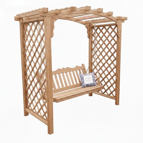 Keystone Amish Co. Newberry Cedar Garden Arbor, Heavy Duty Outdoor Wooden Archway Trellis for Climbing Plants, Amish Crafted, Made in USA & Swing, 6-Foot, Unfinished