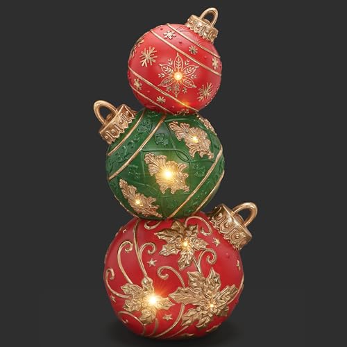 Roman 36" H Lighted Stacked Ornament Decoration – Red, Green & Gold LED Holiday Display for Indoor Use