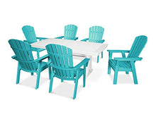 POLYWOOD® Nautical Curveback Adirondack 7-Piece Dining Set with Trestle Legs in Aruba/White