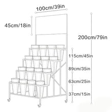 Metal 4 Tier Flower Display Stand With Wheels & Billboard, Plant Shelf