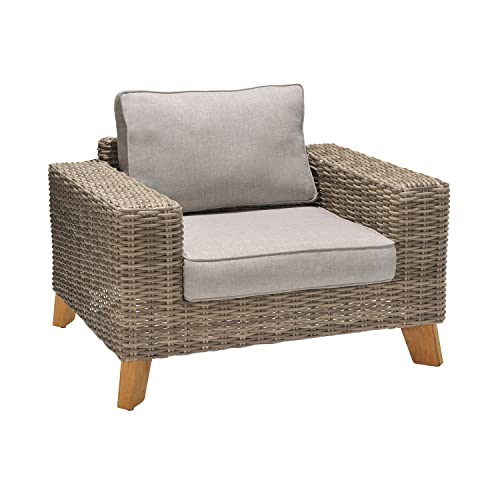 Armen Living Bahamas Outdoor Wicker & Teak Wood Lounge Chair Natural Taupe Beige