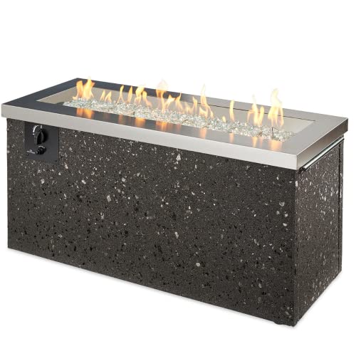 Outdoor GreatRoom Co Propane Fire Pit Table - Key Largo Gas Fire Pits for Outside Patio - 48 Inch Rectangular Stainless Steel Firepit Fire Table, Stucco Base, Glass Tabletop Cover, 80,000 BTU