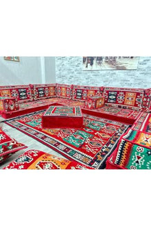 SODEF 19-Piece Red Turkish Corner Seating Set - Firm Foam Cushions - Washable Covers - Red