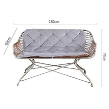 Parking Patio Seat 51.1 Inch Vintage Art Iron Bench Outdoor Balcony Leisure Chair with Cushion and Backrest, 2 Person Sofa Chair Made of Silver Metal for Indoor and Outdoor Seating Furniture for