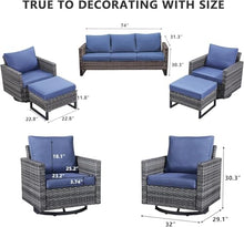 HTERWQEA Patio Furniture Set 5 Piece Outdoor Wicker Rattan Sectional Sofa, Conversation with Cushions, Couch for Backyard Porch Garden Poolside Blue