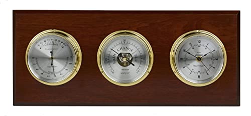 Maximum Executive Three-Instrument Weather Station - Mahogany, Brass Case, Silver Dial