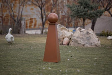 Garden Artisans Decorative Pipe Cover - Hollow Pyramid Pedestal with Sphere Garden Decor Rust
