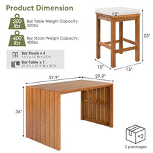 roomfitters 5 Piece Outdoor Bar Set with High Top Dining Table and 4 Cushioned Backless Stools, Patio Furniture, Beige+Natural