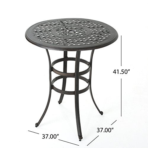Christopher Knight Home Alfresco 37" Cast Aluminum Bar Set 3-Pcs Bronze