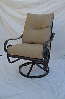 theWorldofpatio 7pc Santa Anita Cast Aluminum Dining Set with Propane Fire Pit Antique Bronze