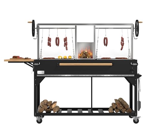 KoolMore 92 in. Charcoal and Wood BBQ Grill, Santa Maria Argentine Style Grill with Dual Adjustable Grate, Heavy Duty, in Black