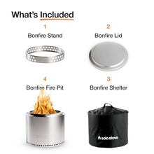 Solo Stove Bonfire Amazon Exclusive | Smokeless Fire Pit Bundle with Stand, Lid, Shelter & Ash Pan | Ideal for 4–6 People | Stainless Steel Wood Burning Camping Pit – 19.5" Wide, 34lbs