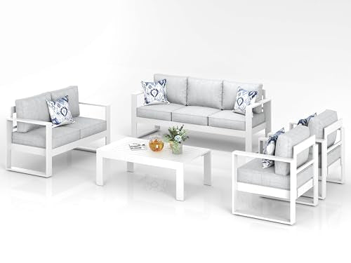 KHOLH 5 Piece Modern Aluminum Patio Furniture Set Light Gray
