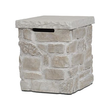 Real Flame Scottsdale Propane Tank Cover for Outdoor Gas Fire Pits, Storage Hideaway Side Table for 20 Pound Propane Tank, Natural Stacked Stone-Like Finish in Beige