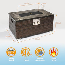 SENJOYS 32'' Fire Pit Table with Natural Gas Conversion Kit, Marble Textured Ceramic Tabletop, 50,000 BTU Fire Table with Brown Wicker, Rectangle, Tank Required to Be Kept Outside.