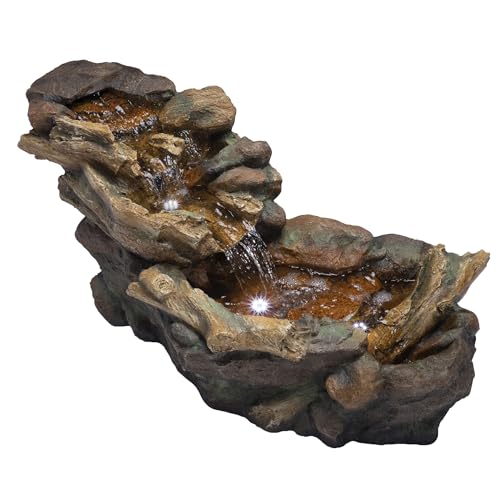 Alpine Corporation TZL288 Indoor/Outdoor Cascading Stone River Waterfalls Floor Fountain with LED Lights, 40 inches Long, Brown