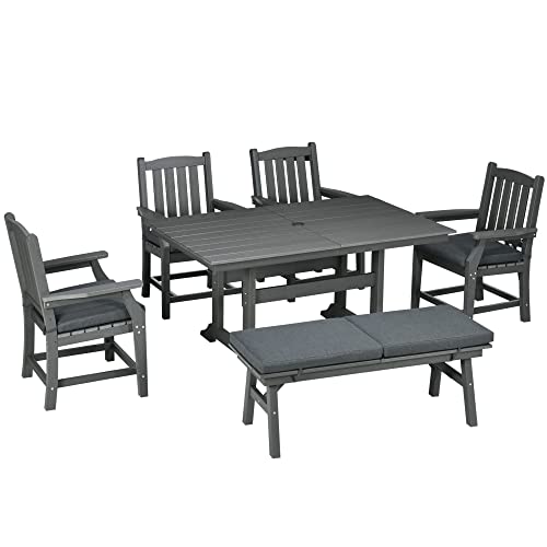 Outsunny 6-Piece Patio Dining Set Outdoor Furniture with Cushions Grey