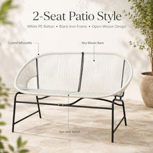 OYEFIT Outdoor Patio Wicker Loveseat, White PE Rattan, 52-Inch Wide,White PE Rattan, Black Iron Frame, 52 x 28.25 x 33 in, 42-in seat Width, Two-seat Design, Assembly Required