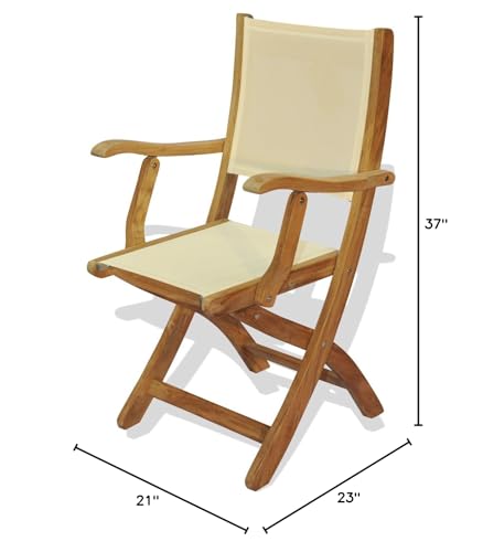 Regal Teak Teak Providence Chair Pair with Cream Sling Fabric Golden Honey Brown