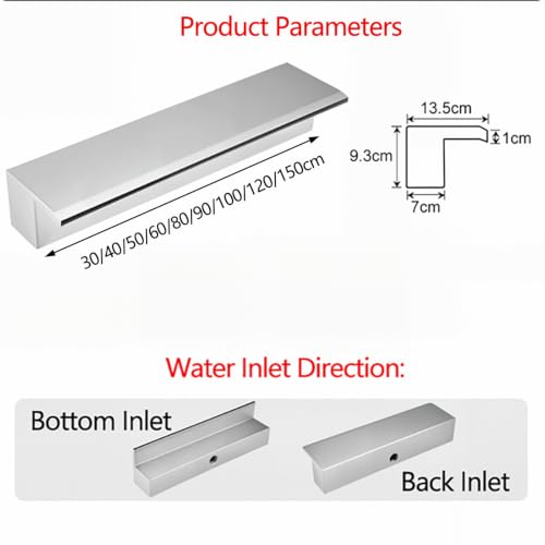Aenmezen Stainless Steel Pond Waterfall Overflow, 120cm Pool Fountain Outlet