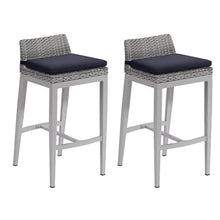Oxford Garden Argento Bar Stool Resin Wicker with Polyester Cushion Midnight Blue - 2 Pack Powder Coat Flint