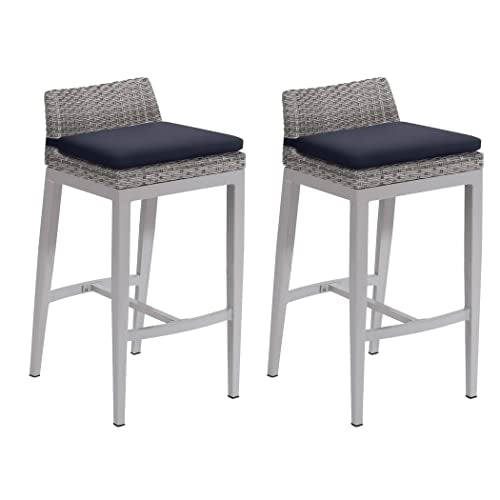 Oxford Garden Argento Bar Stool Resin Wicker with Polyester Cushion Midnight Blue - 2 Pack Powder Coat Flint