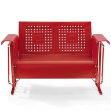 Pemberly Row Metal Loveseat Glider, 48.75 in Wide, Steel Frame, Bright Red Gloss Finish, Weatherproof Powder-Coated Outdoor Patio Furniture for Porch, Balcony, or Small Spaces
