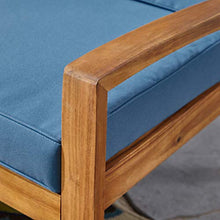 Great Deal Furniture GDFStudio Outdoor Teak Finished Acacia Wood Loveseat and Coffee Table Set with Blue Water Resistant Cushions