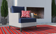 Tommy Hilfiger Hampton Modern White Mesh Outdoor Patio Furniture Collection Gunmetal Frame, Arm Chair, White & Navy