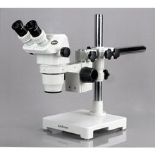 AmScope Professional Binocular Stereo Zoom Microscope with EW10x Eyepieces, 3.35X-45X Magnification, Single-Arm Boom Stand Clear