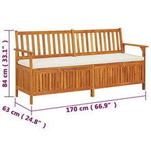 LKJVFCPW 67-Inch Solid Acacia Wood Patio Storage Bench with Cream White Cushioned Seat for Outdoor Garden Deck Entryway Furniture