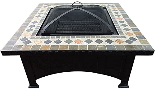 Outdoor Fire Pit Large Outdoor Slate Brazier Multi-Function Desktop Courtyard Grill Fire Granite Cold-Rolled Plate Brazier for Garden Patio (Color:Granite,Size:91x91x62cm) Grill Barbecue Rack (Gran
