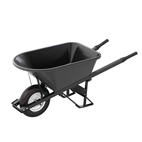 Bon Tool 28 908 Premium Contractor Grade Poly-Tray Single Wheel Wheelbarrow with Steel Handle and Ribbed Tire, 5-3/4 Cubic Feet