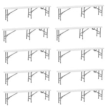 BTEXPERT Set of 10, 6 feet Plastic Bi Folding Bench Indoor Outdoor Portable Picnic Party Garden Dining Seat Camping Soccer Multipurpose Activity w/Handle UV Waterproof Steel Frame Stackable FoldinHalf