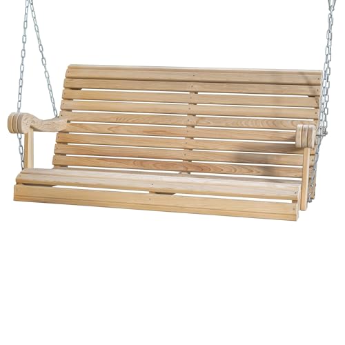 Hershy Way Cypress Porch Swing, USA Amish Made 4 Foot Wooden Swing with Zinc Chain, Supports up to 500 lbs