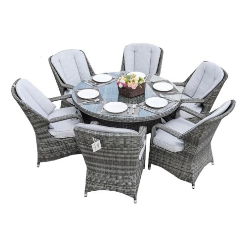 Direct Wicker Round 6-Person Gray Aluminum Outdoor Dining Set with Cushions