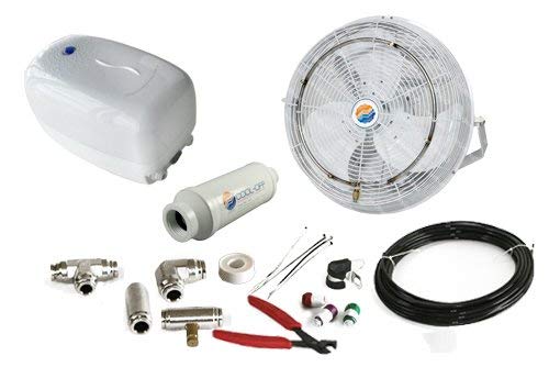 Cool-Off Misting Fan Kit with 2 Black Fan 20”, Mid Pressure Pump, Misting Rings, Nozzles, Nylon tubing, Filtration system & Manual, Connects to Any Outdoor Fans, Mister System for Lawn Patio Garden
